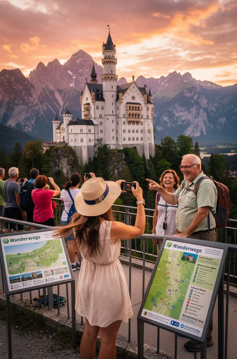 Übersichtliche Infotafel am Startpunkt einer barrierefreien Route mit Hinweisen zu Zugänglichkeit und Unterkünften.